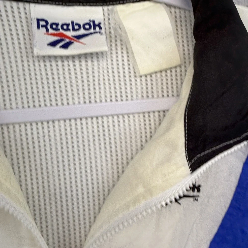 Crazy Vintage 90s Reebok Black Blue & White Nylon Windbreaker Jacket Mens M‎
